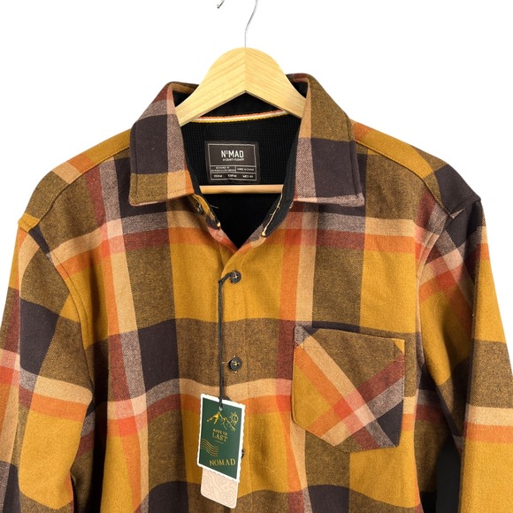 Nomad Plaid Fleece Lined Flannel Shirt Caramel Brown Size Medium New - Picture 2 of 6